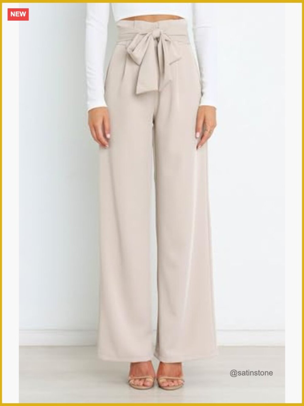 High Waisted Wide Leg Palazzo Pants with Pleated Front - Picture 6 of 6